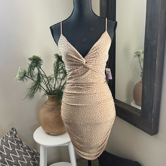 Windsor Sparkling Beige Mini Dress - Picture 1 of 5